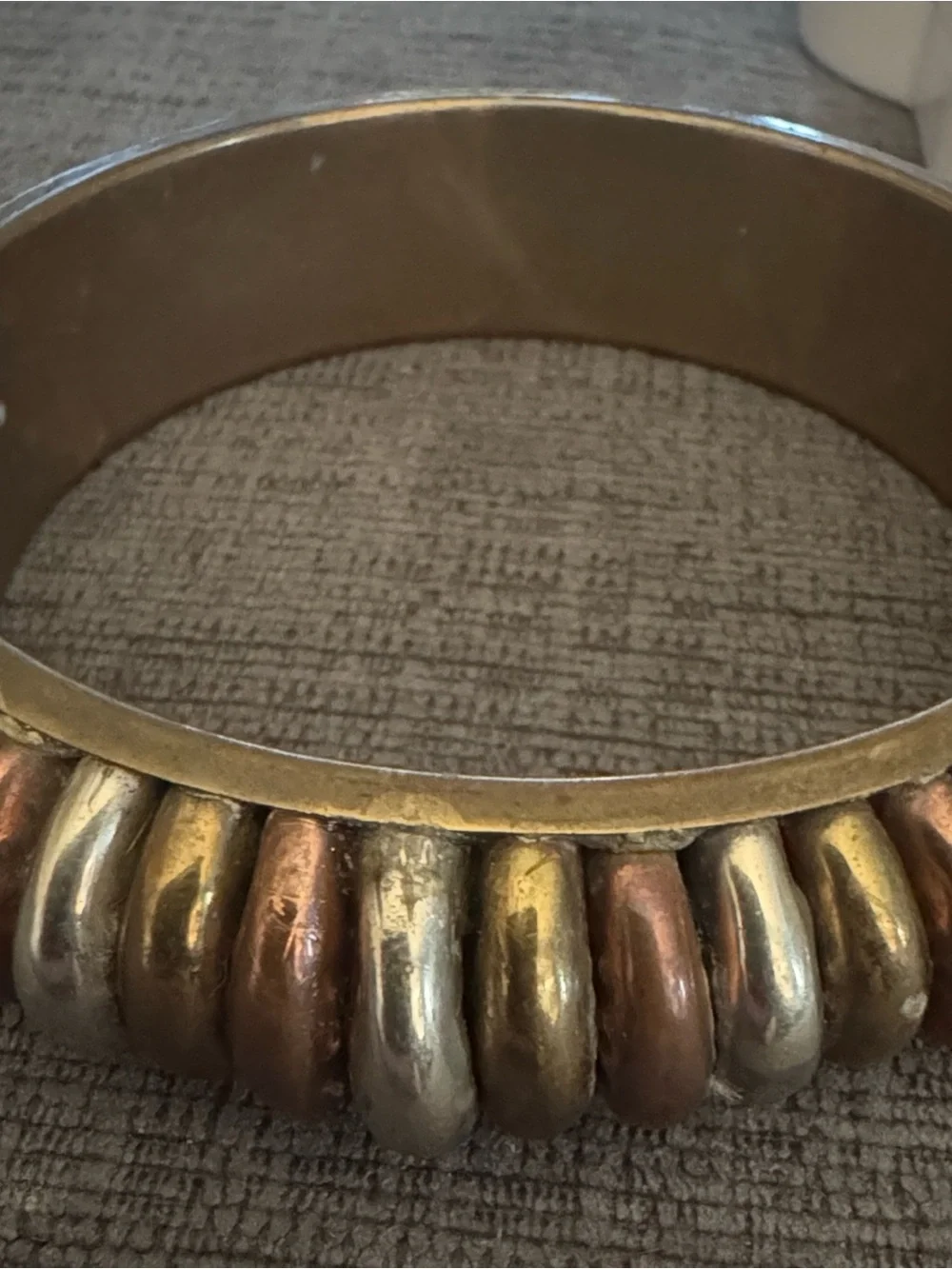 Vintage Mixed Metal Bangle Bracelet Set – Lot of 4 (Brass, Copper & Silver Tone)